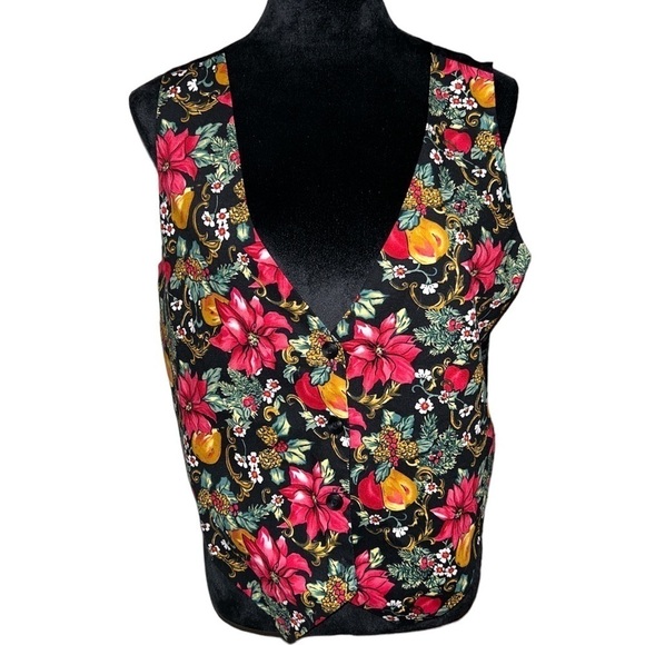Nutcracker Jackets & Blazers - Vintage NUTCRACKER Womens Vest Christmas Holly Poinsettia Floral Multicolor